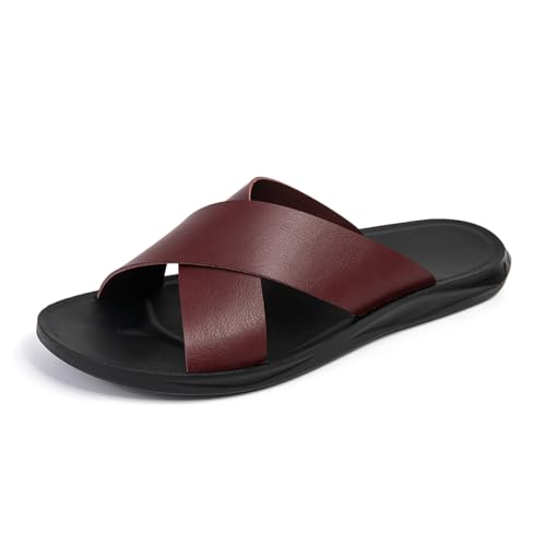 MOGU MAOMAO Men's Cross-Strap Slide Sandals Open Toe Flat Sandals Water Resistant Anti-Slip PU Microfiber Faux Leather Summer Casual Sandals 3cm by MOGU MAOMAO - Used condition - Image 4