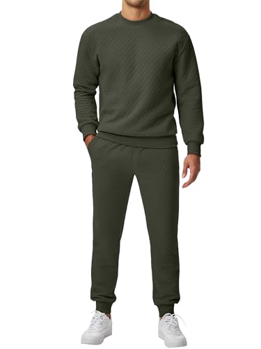 JMIERR Herren Trainingsanzug Set Casual 2-Teiliger Jogginganzug Herren Rundhals Pullover Winter Sweatshirts und Jogginghose Casual Textured Sportanzug Laufanzug,Dunkelgrün M