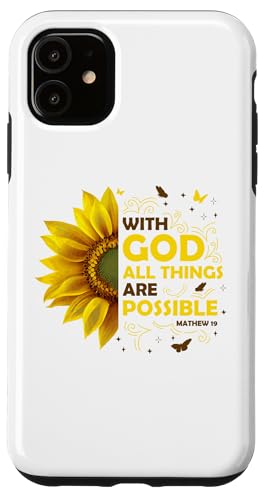 iPhone 11 Mathew 19 Sunflower Bible Verse Religious Christian Case