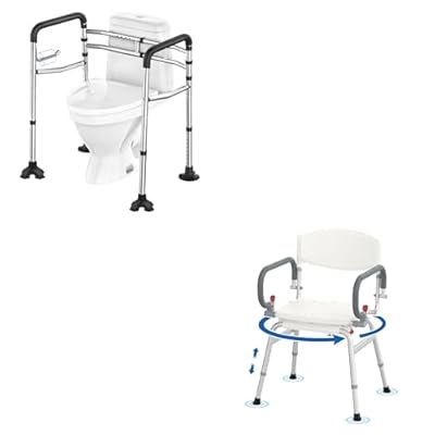 UGarden FSA/HSA Eligible Toilet Safety Rail, 380LB Stainless Steel Toilet Frame with Padded Handles&Paper Holder, Adjustable Detachable Handicap Toilet Rails, Foldable Toilet Support Frame for Elderl