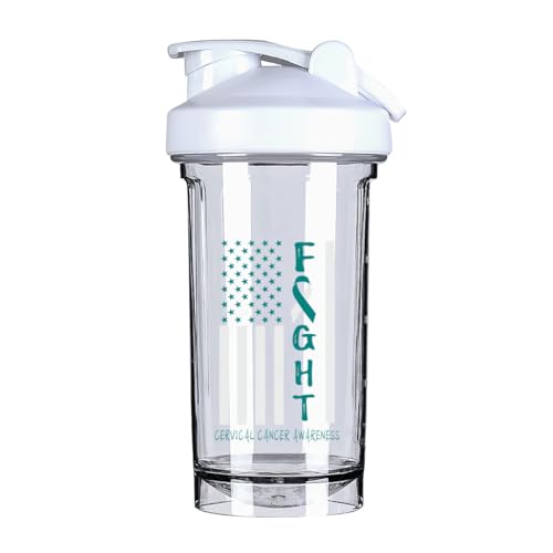 Breast Cancer Warrior Support Squad Cervical Cancer Awareness 18 Ounce Shaker Bottle Drink Mixer Leak-proof Pre Workout Protein Shakes Meal Replacement Shakes Bottles 500ML/18 Oz White
