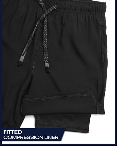 Reebok Boys Shorts - 2 in 1 Basketball Shorts with Compression Liner and Pockets - Gym and Running Boys Athletic Shorts4