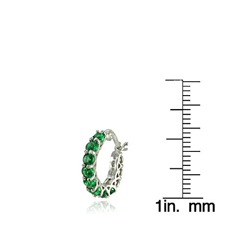 Sterling Silver Simulated Emerald Small Round Huggie Hoop Earrings #TOP2