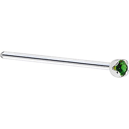 Body Candy Solid 18K White Gold 1.5Mm Genuine Emerald Straight Fishtail Nose Stud Ring 20 Gauge 17Mm #TOP2