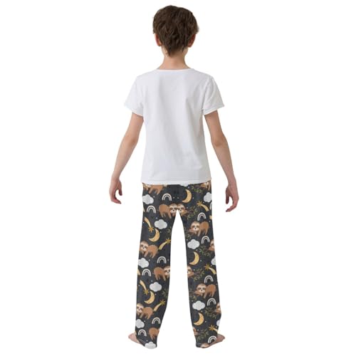ZZXXB Sloth and Moon Boys Long Pants Soft Trousers Elastic Waist Kids Lounge Bottoms with Pockets S-XL3