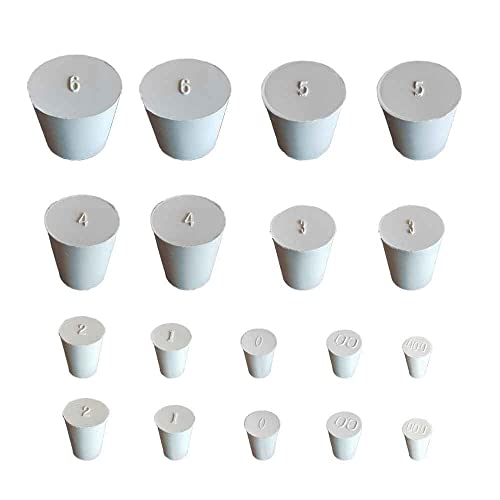 HeyWin Vollgummi-Stopfen, 18 Stück,eine Auswahl an Stopfen der Größe #000 bis #6, zum Verschließen von Ballonflaschen, Wassertanks usw.