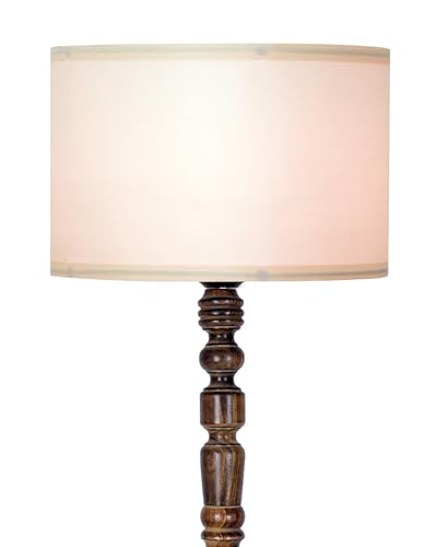 Image of Homesake Rustic Wood Floor Lamp for Living Room Walnut Brown with Shade | Light Decoration for Home Side Lamp for Living Room | Antique Floor Light, Candlestick, KD Off-White Drum