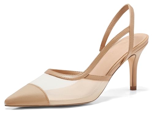 Coutgo Womens Mesh Slingback Heels Pointed Toe High Heels Pumps Slip On Party Dress Shoes