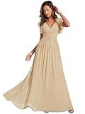 Ever-Pretty Women's Elegant Long Bridesmaid Wedding Guest Dress Chiffon A-Line Ruffles Sleeve Champagne18UK