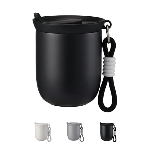Taza de café aislada 8oz con correa, inoxidable negra miniatura 1