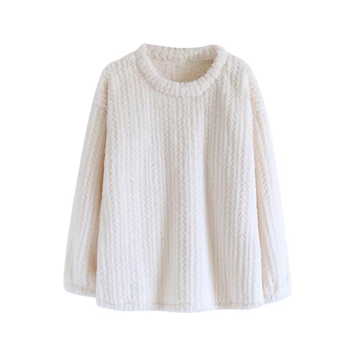 Women's Plush Fleece Pajama Tops Soft Cozy Sleepwear Long Sleeve Fuzzy Thick Warm Winter Loungewear Nightwear Pj Tops