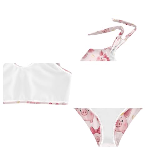 Wusikd Cute Pigs Princess Girls Swimsuits Two Piece Beautiful Bow Swimwear Bikini Set for for Girls Size 3T4