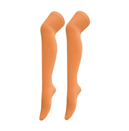 Women's Opaque Stretchy Nylon Over Knee Thigh High Stockings Knee High Boot Socks for Daily Wear Cosplay (US, Alpha, One Size, Regular, Regular, Orange)