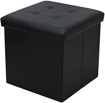 La Maison Foldaway Ottoman Storage Blanket Toy Box Stool Faux Leather Black 38x38cm