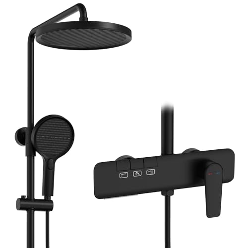 BEITH Colonne de Douche, Moderne Design en Touches de Piano, 10inch/255mm Pomme de Douche Ensemble de Douche, Système de Douche avec Robinet de Baignoire Dissimulé, Cuivre 59A, Hauteur Réglable