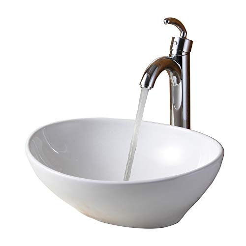 Elite Bathroom Egg White Ceramic Porcelain Vessel Sink & Chrome Single Lever Faucet #TOP5