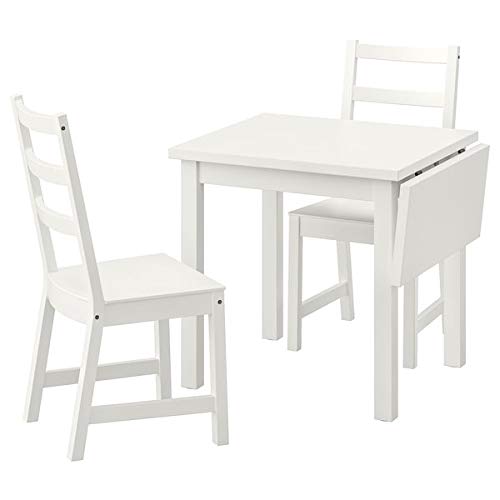 IKEA Mesa NORDVIKEN con hojas abatibles y 2 sillas NORDVIKEN, color blanco, 74/104x74 cm