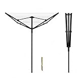 Vonia Wäschespinne 45 Meter mit 4 Armen - Klappbarer Wäscheständer Außen Garten & Terrasse, Aluminium, Witterungsbeständig, Inklusive Bodenanker, 140x140x190 cm, Schwarz