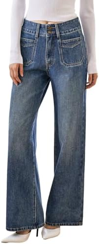 Women’s High Waisted Baggy Jeans – Stretchy Wide Leg Tummy Contro...