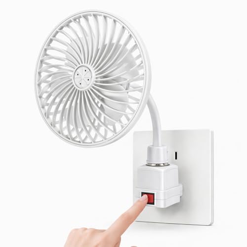 IUEQSEOG Socket Fan with E26 Light Bulb Adapter, Plug-in Small Fan with Flexible Gooseneck, 360° Adjustable Quiet Cooling Fan for Bedroom, Bathroom, Office (Large)
