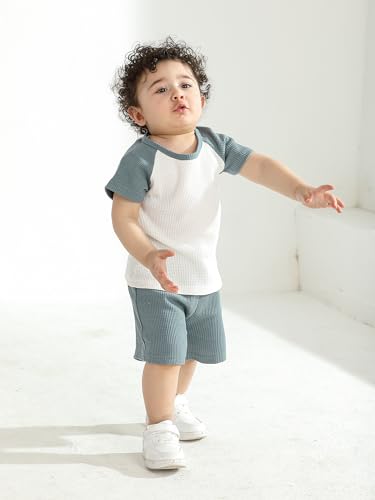 Eghunooy Toddler Baby Boy Clothes Summer Short Sleeve Letter Print Patchwork T-Shirt Shorts Outfit Set3