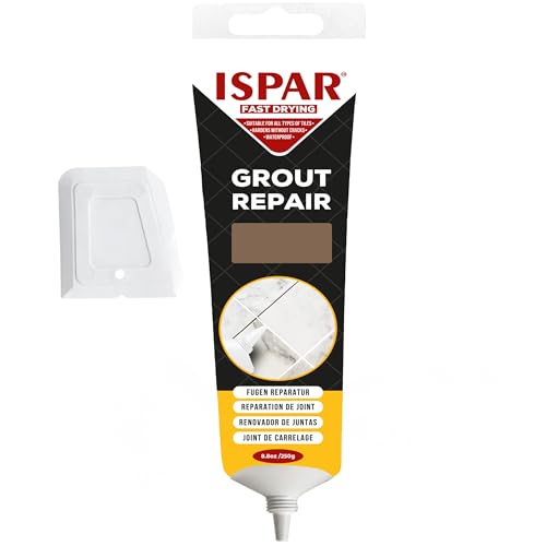 ISPAR Mortero marrón de 250 g, listo para usar para azulejos con espátula, reparación de juntas en el baño y la cocina, inodora y práctica en la vida cotidiana