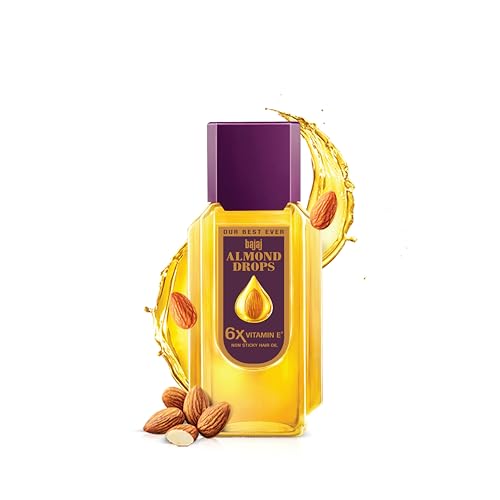 Bajaj Almond Drops Hair Oil, 6.76 fl.oz (200ml), Almond Oil Enriched with 6X Vitamin E, Light and Non-Sticky, Anti-Frizz, Hair Fall Control