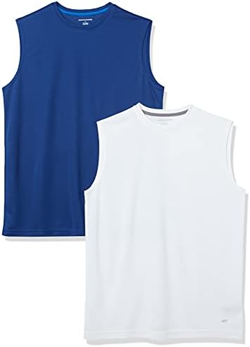 Amazon Essentials Men's Performance Tech Muscle Tank T-Shirt, Pack of 2, Navy/White, Large