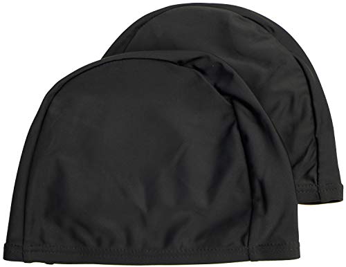 2 Pack Spandex Swimming caps High Elasticity Fabric Adult Junior Kids childen One Size Swim hat (Black, Adult)