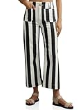 Tankaneo Womens Cropped Striped Jeans Casual High Waisted Stretchy Straight Leg Denim Pants with Pockets Black