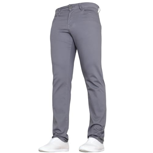 Image of Duck & Cover Mens Stretch Chino Slim Fit Leg Smart Work Trousers Jeans Dark Grey 36W X 32L