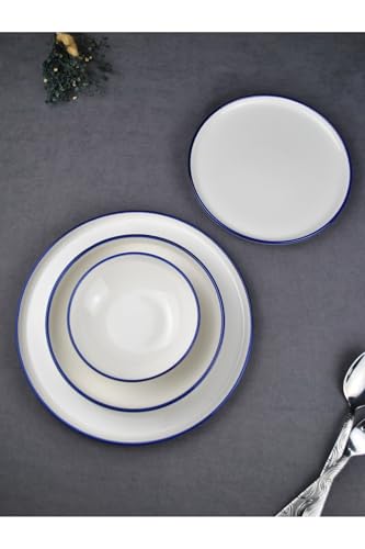 24 Parça Porselen Yemek Takımı 6 Kişilik Sade Mavi Çeyiz Yemek Takımı