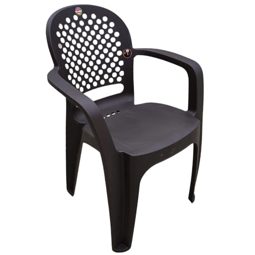 Image of Cello Crystal Armrest Plastic Chair with Matt Finish | Chairs for Home, Garden, Living Room Indoor and Outdoor Use (Colour: Brown, Set of 2)