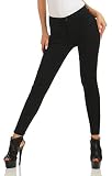 Fashion4Young Damen Jeans Röhre Skinny Treggings Slim Fit Damenjeans Stretch Denim High-Waist (schwarz, L-40)