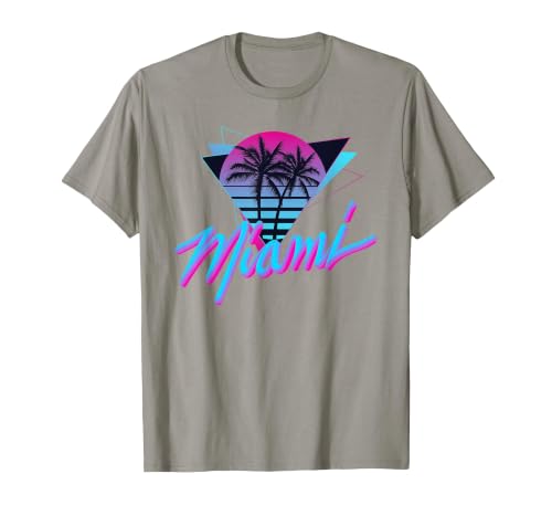 Miami - Palm Trees - Vaperwave Synthwave 80s Style Retro T-Shirt, Men, Slate Grey, X-Large