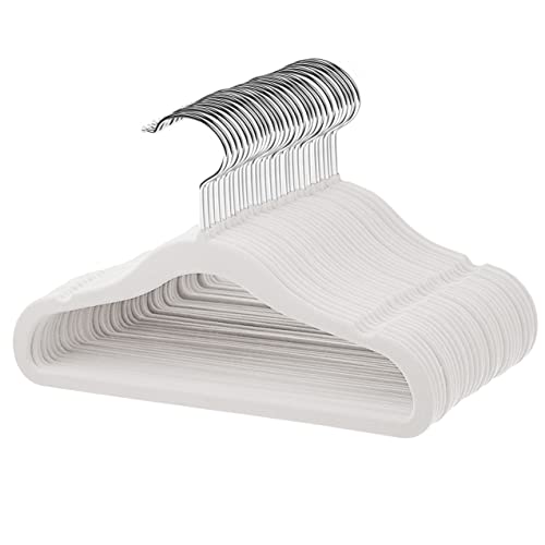 ManGotree Baby-Kleiderbügel aus Samt, Kleinkind-Kinderbügel mit drehbarem Haken, Eingekerbtes Schulter-Design für Kinder- und Kinderkleidung (30 Stück, Weiß) Cover