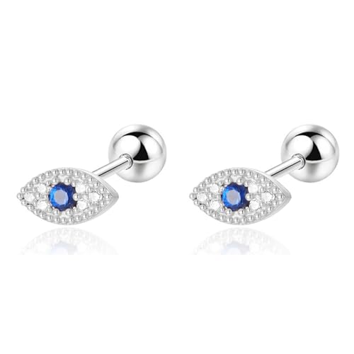 20G Tiny Evil Eye Stud Earrings for Women Silver Plated Hypoallergenic Cute Mini Small Screw Back Studs Cartilage Tragus Long Post Dainty Minimalist Jewelry Gifts