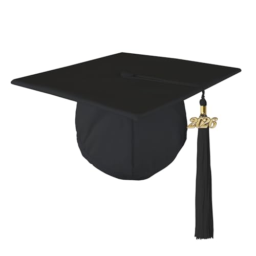 Class Act Graduation Adult Unisex Matte Mortarboard Graduation Cap with Matching Gold Charm Tassel,...