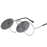 IRCATH Steampunk Herren UV400 Sonnenbrillen Herren Damen Vintage Rays Round Flip Cover Sonnenbrille Alu Rahmen Shades für Unisex-C5
