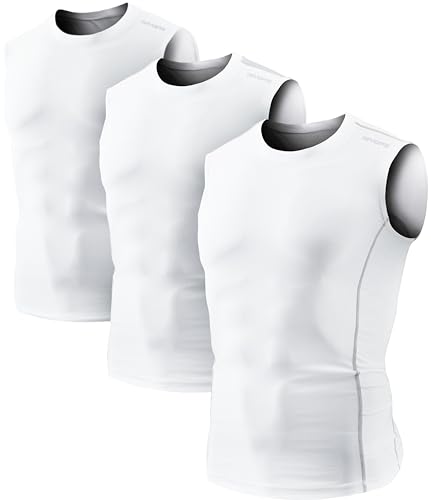 Image of DEVOPS 3 Pack Men's Athletic Compression Shirts Sleeveless | Gym Training, Running, Moisture Wicking, Compression Fit, 4-Way Stretch, UPF 50+, Sleeveless