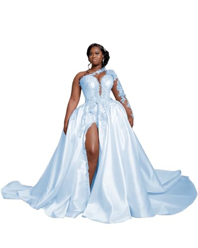 One Shoulder Appliqué Lace Gown