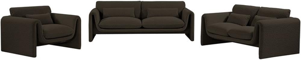 BOWERY HILL Contemporary Accent Chair, 42" W x 38" D x 31" H, Rich Brown Boucle Fabric, Curved Arms and Thick Padded Cushions, Modern Wood Frame Living Room or Guest Seating