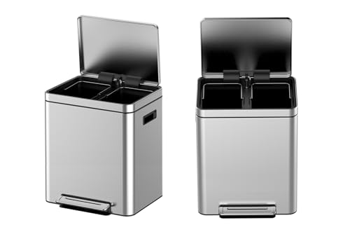 Caneca de basura de cocina con doble compartimento de acero inoxidable 18L x 2 miniatura 6