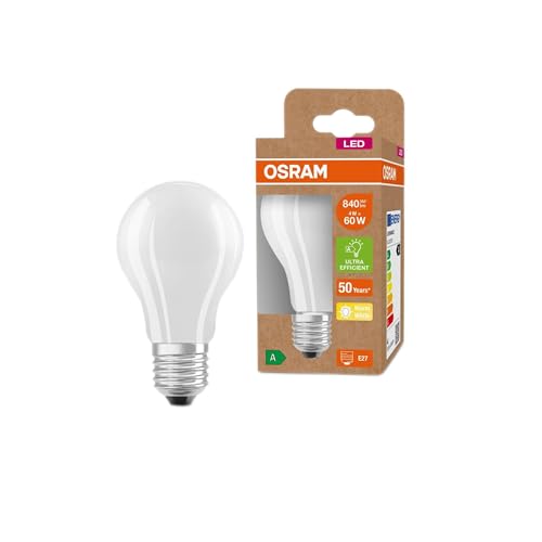 Osram LED Stromsparlampe, Matte Birne aus Glas mit E27 Sockel, Warmweiß (3000K), 4 Watt, ersetzt herkömmliche 60W-Leuchtmittel, besonders hohe Energieeffizienz und stromsparend, 6er-Pack