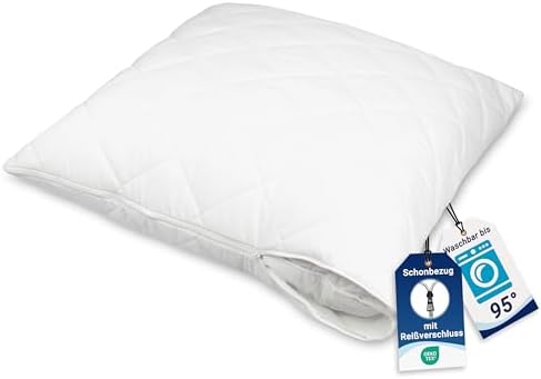 ZOLLNER gesteppter Kissenschutz in 80x80 cm – atmungsaktiver Schonbezug mit Reißverschluss - Baumwollmix - waschbar bis 95°C - Hotelqualität - Oeko Tex® Zertifiziert