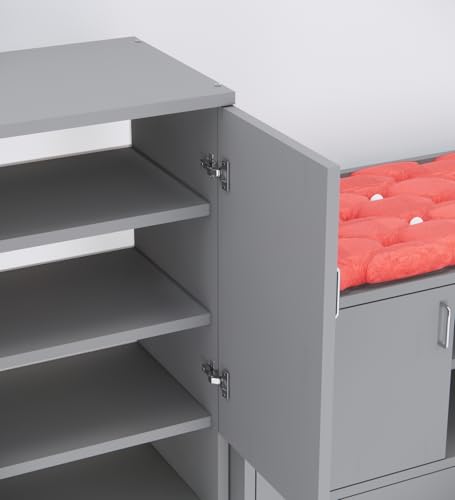 Image of SPECIALITY PANELS Shoe Storage Cabinet with Cushioned Bench, Grey, 2-Piece Set, DIY Assembly, 135x75x37.5 cm, Vertical and Horizontal Rack Combo