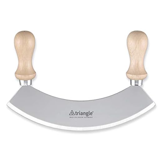 Triangle Germany Mezzaluna Knife, 7 inch Rust-Free Stainless Steel Curved Blade, Professional-Grade Design with Ergonomic Beechwood Handle for Efficient Chopping and Mincing