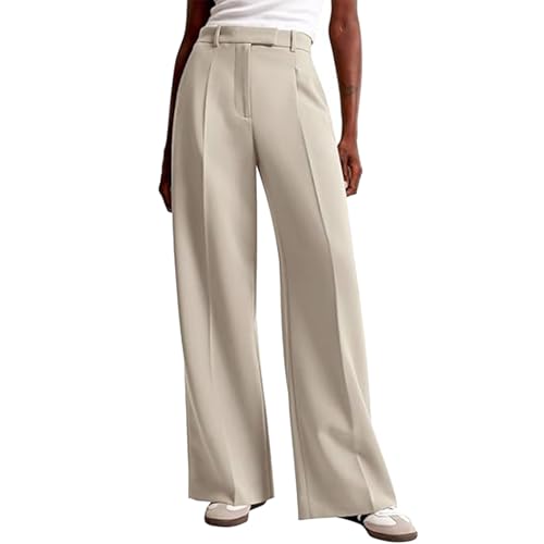 Image of Generisch 2026 Women's Wide Leg High Waist Work Trousers Business Casual Trousers with Pockets, beige, M