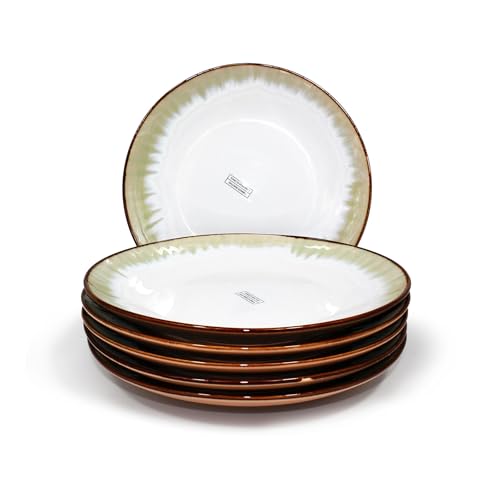 CARK - Juego de 6 Platos Cerámicos Planos 21cm, Aptos para Microondas y Lavavajillas,Brillante,Vajilla apilable,Platos estilo rústico，resistentes al horno