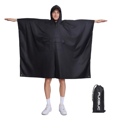 Image of Hooded Waterproof Raincoat, Unisex Outdoor Hiking Camping Mat and Small Tent